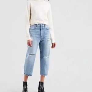 Levi's Made & Crafted Barrel Crop Jeans Light Wash High Rise Distressed Size 25